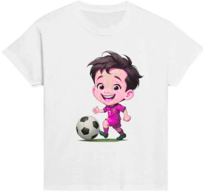SST fashion Boys Printed Pure Cotton Regular T Shirt(White, Pack of 1)