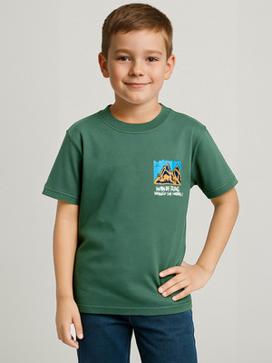PROVOGUE Boys Graphic Print Cotton Blend Oversized T Shirt(Green, Pack of 1)