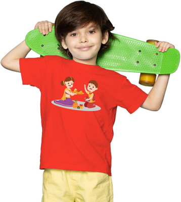 Zudys Boys Printed Pure Cotton Oversized T Shirt(Red, Pack of 1)