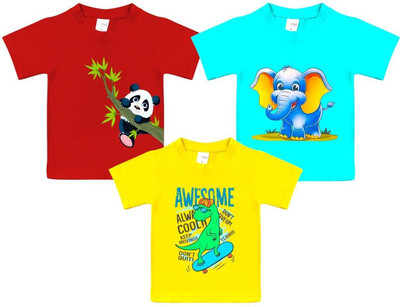 Styks Baby Boys & Baby Girls Graphic Print Cotton Blend Regular T Shirt(Multicolor, Pack of 3)
