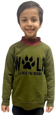 Pink Wolf Boys Typography, Printed Cotton Blend Regular T Shirt(Green, Pack of 1)