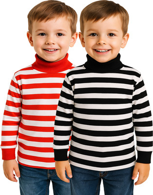 KidzzCart Boys Striped Pure Cotton Regular T Shirt(Multicolor, Pack of 2)