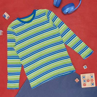 Pantaloons Junior Boys Striped Pure Cotton Regular T Shirt(Multicolor, Pack of 1)