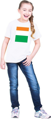NOIDAPRINT Girls Printed Polyester Regular T Shirt(White, Pack of 1)