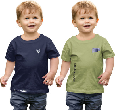 Vfest Boys Solid Cotton Blend Regular T Shirt(Multicolor, Pack of 2)