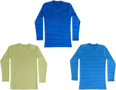 Indistar Boys Self Design Polyester Regular T Shirt(Blue, Pack of 3)