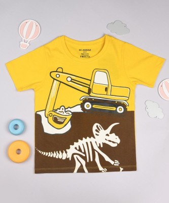 BE AWARA Boys Graphic Print Pure Cotton T Shirt(Yellow, Pack of 1)