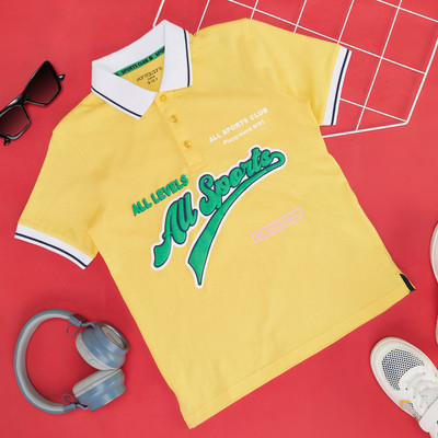 Pantaloons Junior Boys Solid Pure Cotton Regular T Shirt(Yellow, Pack of 1)