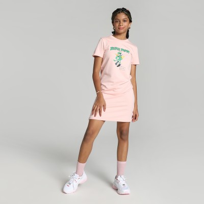 PUMA Girls Solid Cotton Blend T Shirt(Pink, Pack of 1)