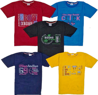 BobbleKids Baby Boys & Baby Girls Printed Pure Cotton Regular T Shirt(Multicolor, Pack of 5)