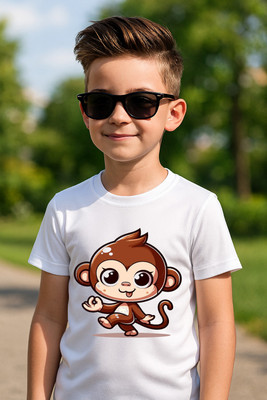 YI FASHION Boys & Girls Printed Polyester Regular T Shirt(White, Pack of 1)