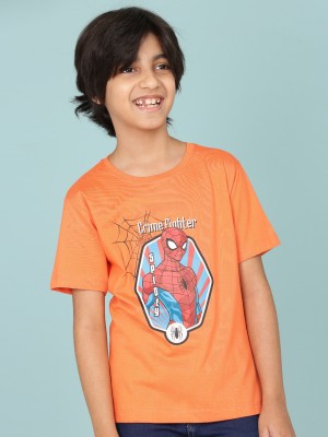 SmartRAHO Boys Superhero Pure Cotton Regular T Shirt(Orange, Pack of 1)