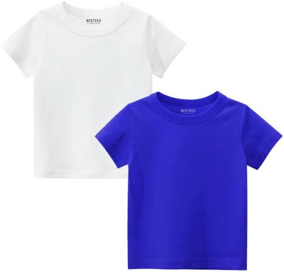 BESTEESCLOTHING Baby Girls Solid Pure Cotton T Shirt(Blue, Pack of 2)