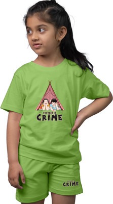 Tedhi Medhi Family Boys & Girls Graphic Print Pure Cotton Regular T Shirt(Light Green, Pack of 1)