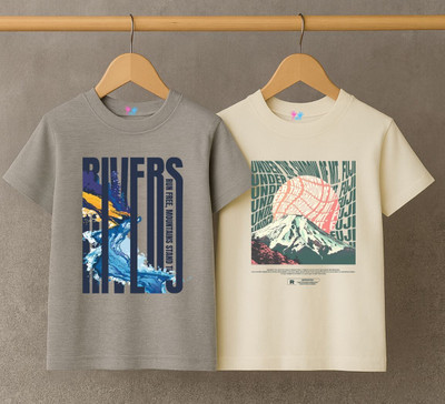 Kidloo Boys Printed Pure Cotton Regular T Shirt(Grey, Pack of 2)