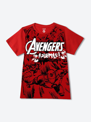 YK Marvel Boys Printed Cotton Blend Regular T Shirt(Red, Pack of 1)