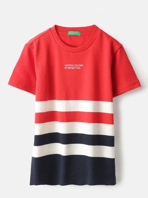 United Colors of Benetton Boys Striped Pure Cotton Regular T Shirt(Multicolor, Pack of 1)