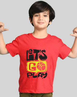 ENITOR Boys Typography Cotton Blend Regular T Shirt(Red, Pack of 1)