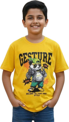Tots World Boys Printed Pure Cotton Regular T Shirt(Yellow, Pack of 1)