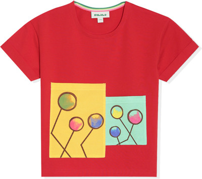 pilolo Boys Printed Pure Cotton Regular T Shirt(Red, Pack of 1)