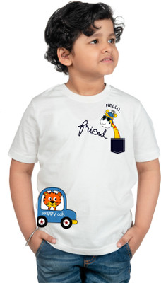 CHOMMBOOKA Boys & Girls Printed Pure Cotton Regular T Shirt(Multicolor, Pack of 1)