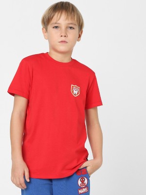 Jack & Jones Junior Boys Typography Cotton Blend Slim T Shirt(Red, Pack of 1)