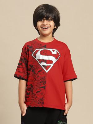 kidsville Boys Printed Pure Cotton Oversized T Shirt(Red, Pack of 1)