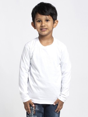 FBAR Boys Solid Cotton Blend Regular T Shirt(White, Pack of 1)