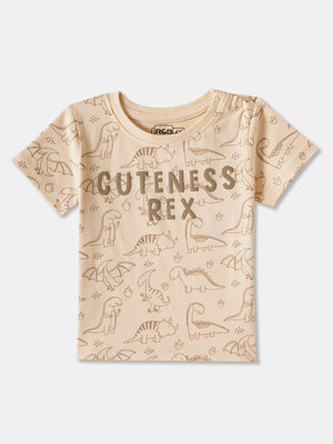 R&B Baby Boys Graphic Print Pure Cotton Regular T Shirt(Beige, Pack of 1)