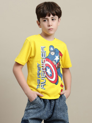 kidsville Boys Graphic Print Cotton Blend Regular T Shirt(Yellow, Pack of 1)