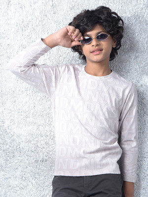 CRIMSOUNE CLUB Boys Typography Polyester Regular T Shirt(Beige, Pack of 1)