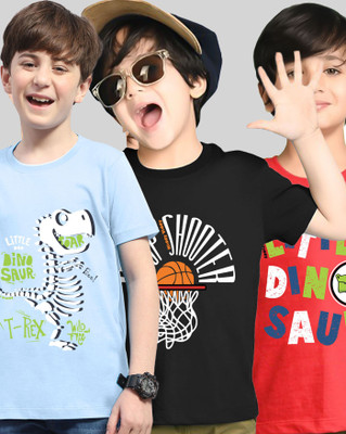 AUSK Boys Printed Cotton Blend Regular T Shirt(Red, Black, Pack of 3)