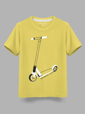 Hellcat Boys Typography Cotton Blend Regular T Shirt(Yellow, Pack of 1)