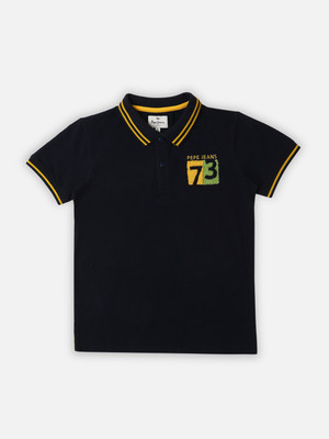 Pepe Jeans Boys Embroidered Pure Cotton Regular T Shirt(Black, Pack of 1)