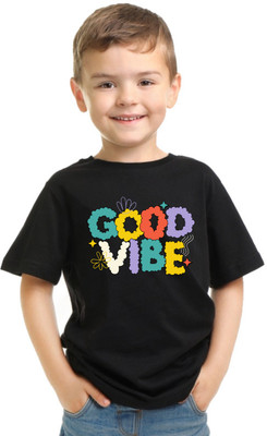 QF Quality Fab LET'S FASHION TALK Boys & Girls Printed Cotton Blend Regular T Shirt(Black, Pack of 1)