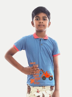 radprix Boys Printed Pure Cotton Regular T Shirt(Blue, Pack of 1)