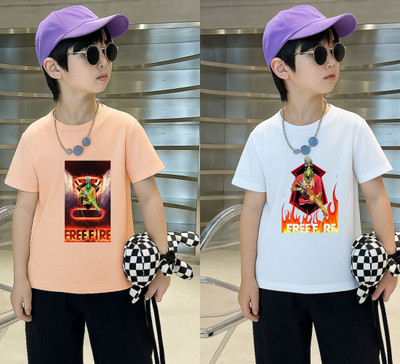 Lecowar Boys Printed Polyester Regular T Shirt(Pink, White, Pack of 1)