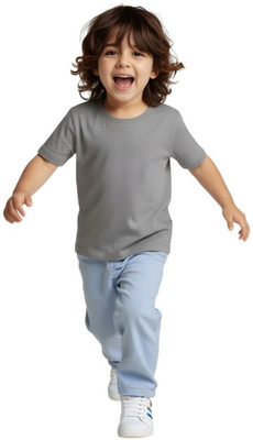Fabrista Boys & Girls Solid Pure Cotton Regular T Shirt(Grey, Pack of 1)