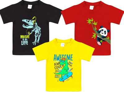 Styks Boys & Girls Graphic Print Cotton Blend Regular T Shirt(Multicolor, Pack of 3)