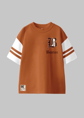 Codez Boys Printed Pure Cotton Oversized T Shirt(Brown, Pack of 1)