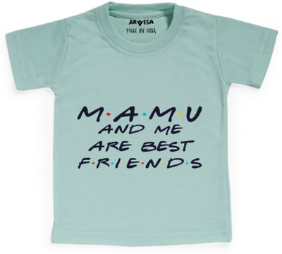 ARVESA Baby Boys & Baby Girls Typography, Printed Cotton Blend Regular T Shirt(Green, Pack of 1)