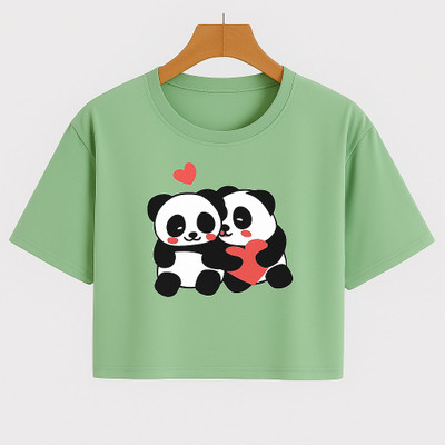 Prinsoo Girls Printed Cotton Blend Regular T Shirt(Light Green, Pack of 1)
