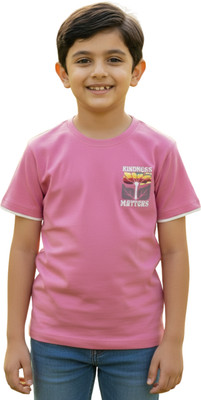 Peddy&Co Boys Graphic Print Pure Cotton Regular T Shirt(Pink, Pack of 1)