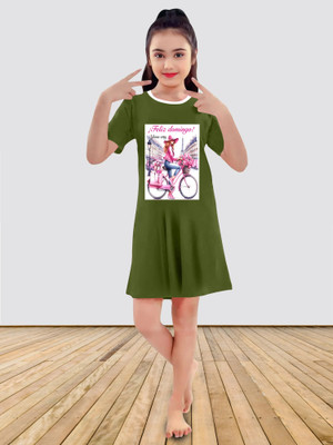 HouseOfCommon Baby Girls Printed Pure Cotton Regular T Shirt(Green, Pack of 1)