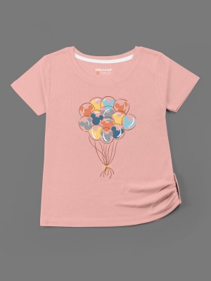 Hellcat Girls Printed Cotton Blend T Shirt(Pink, Pack of 1)