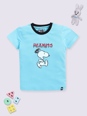 YK X Minute Mirth Boys Printed Pure Cotton Regular T Shirt(Blue, Pack of 1)