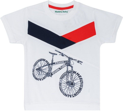 Happy Jolly Boys Printed Pure Cotton Regular T Shirt(White, Pack of 1)