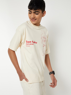 MAX Boys Printed Pure Cotton Regular T Shirt(Beige, Pack of 1)