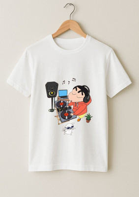 SNIFFY Boys Printed Cotton Blend Regular T Shirt(White, Pack of 1)