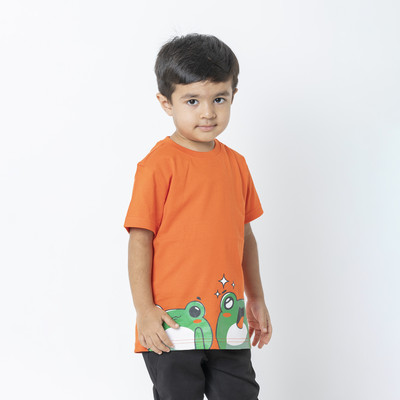 Get Stocked Boys & Girls Printed Pure Cotton Regular T Shirt(Orange, Pack of 1)